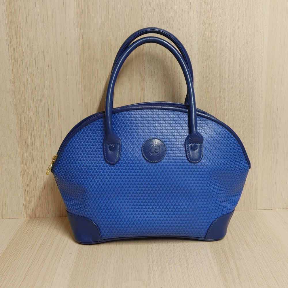 Vintage Liz Claiborne Dome Satchel Handbag Purse Royal Blue Embossed Logo